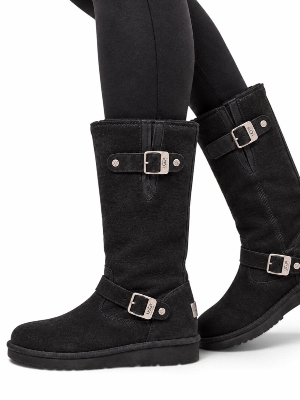 UGG – Kensington Leather Moto Buckle Mid-Calf Boots – Black – Sz. 10